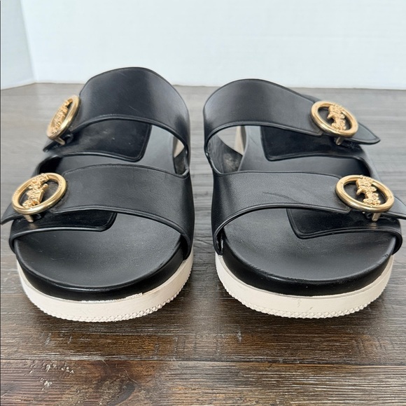 Coach Women's Gable Black Leather Slide Sandals Gold Accents Size 9 Slip On EUC - Picture 4 of 11